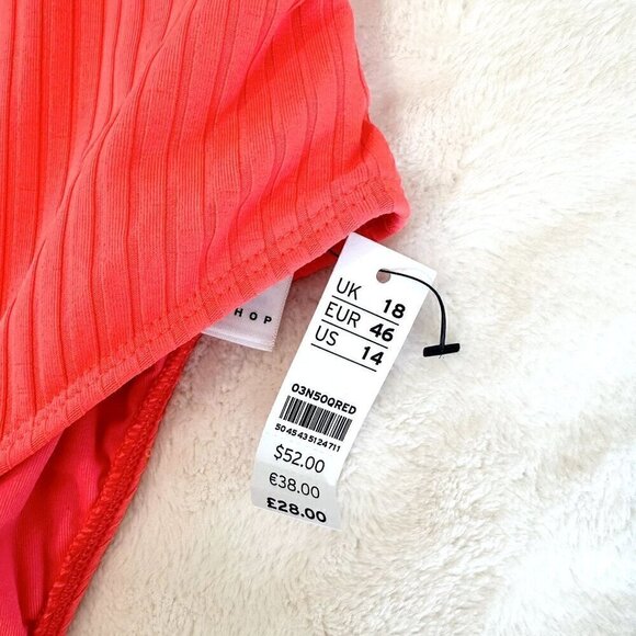 NWT Topshop Ribbed Belted Coral One Piece Swimsuit - Picture 3 of 6